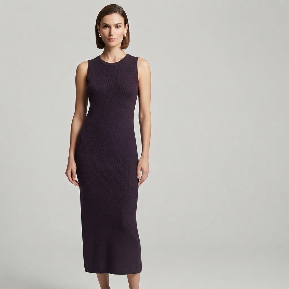 Peruvian Connection Purple Pima Cotton Knit Sleeveless Midi Sheath Dress XS